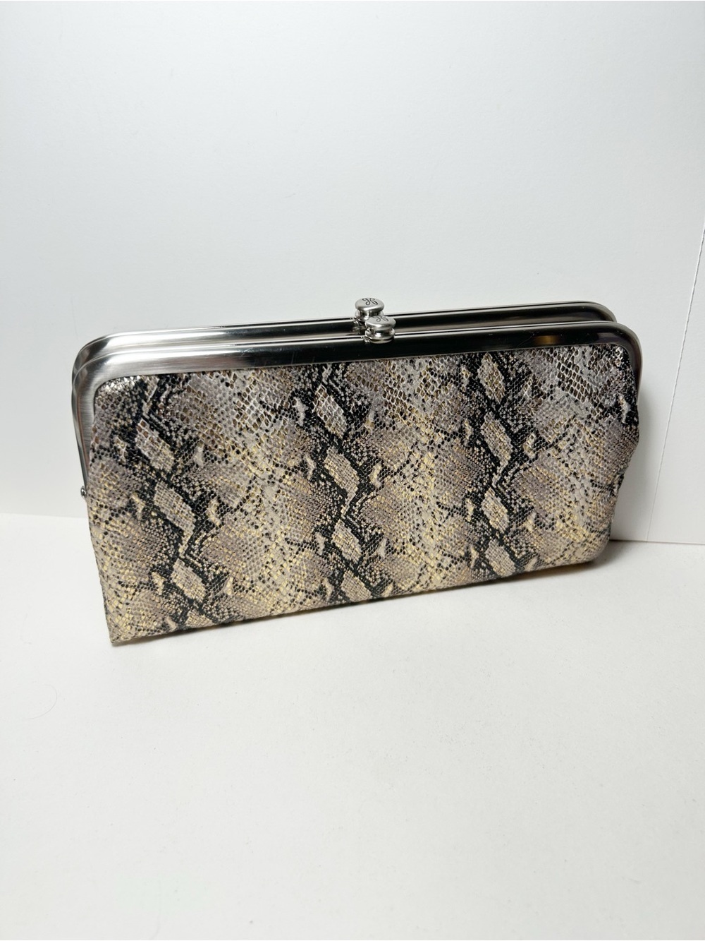 Hobo International Lauren Glam Snake Leather Clutch Wallet with Kiss Locks